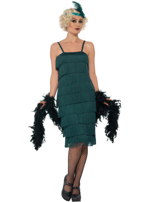 Flapper Costume, Teal Green, with Long Dress Wholesale