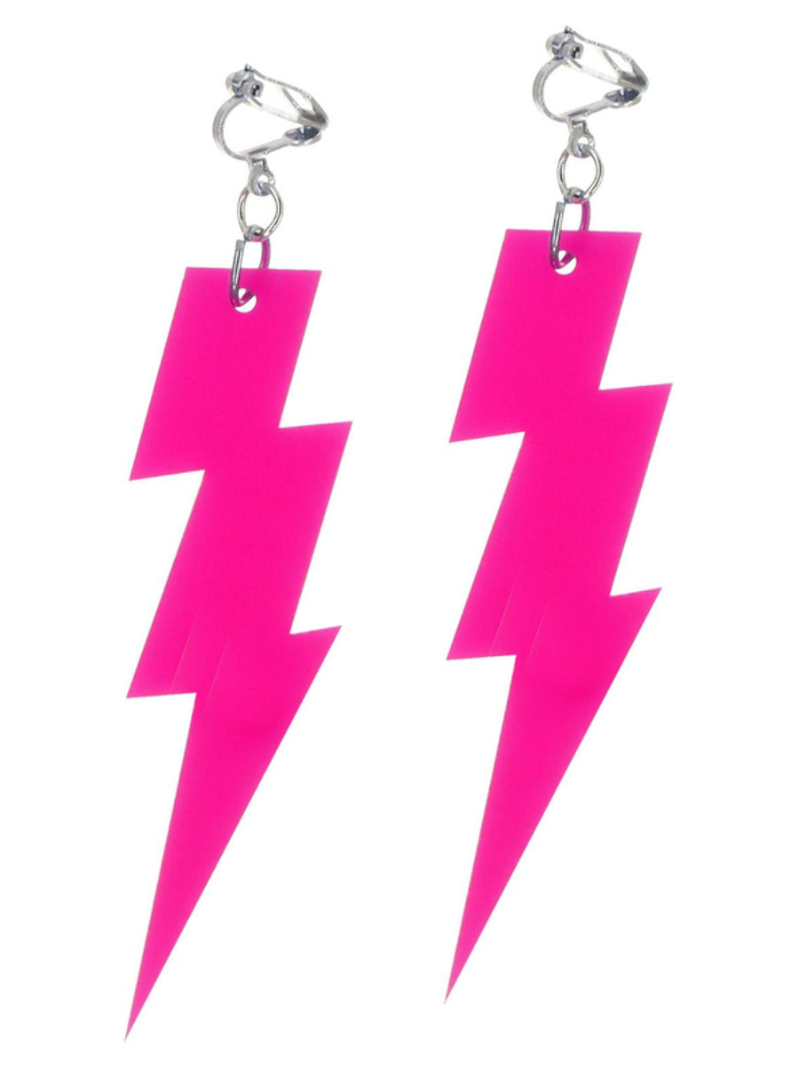 80s Neon Lightening Bolt Earrings, Pink Wholesale