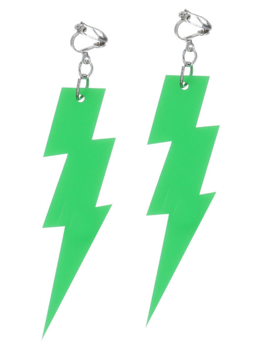 80s Neon Lightening Bolt Earrings, Green Wholesale