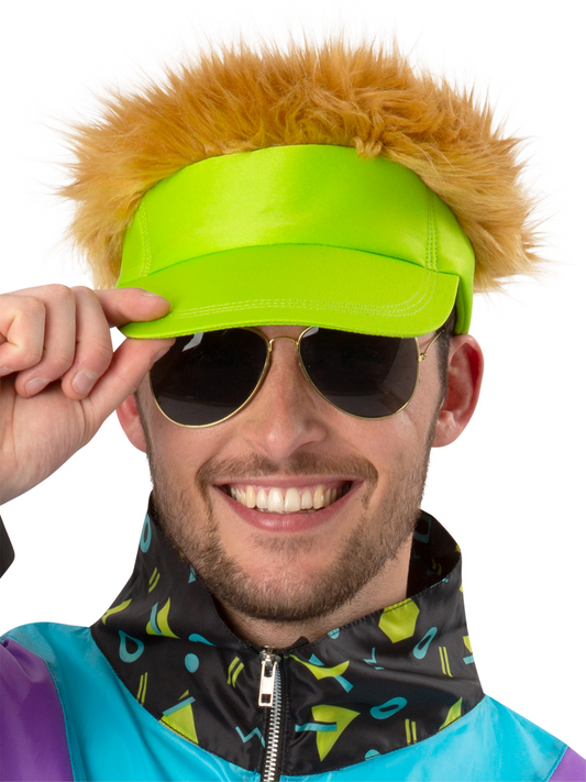 Neon Green Visor Hat with Dark Blonde Hair Wholesale