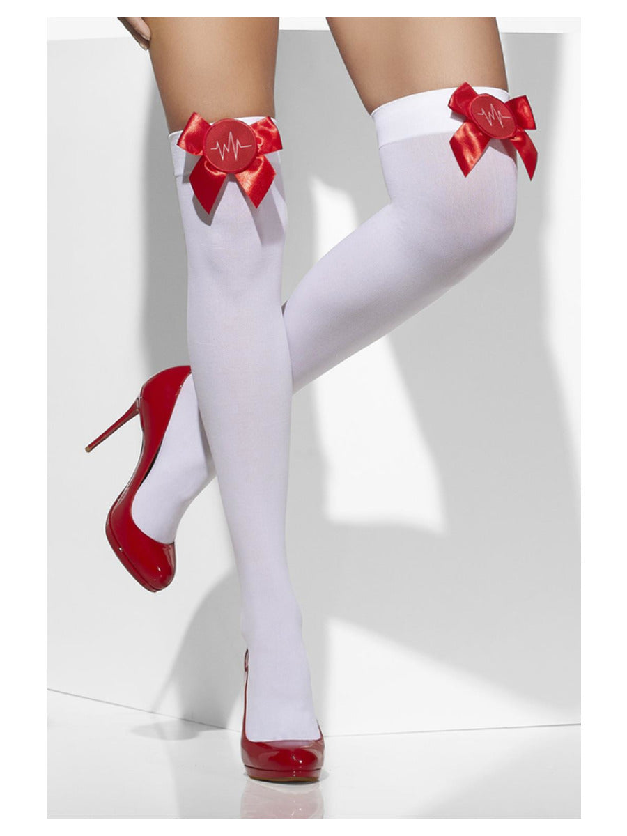 Opaque Hold-Ups, White, with Red Bows Wholesale