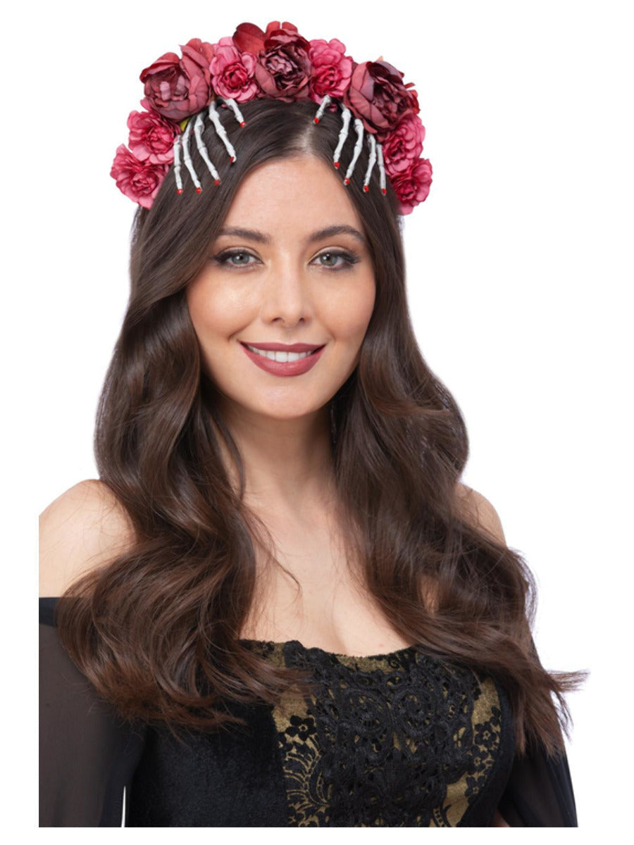 Red Rose & Skeleton Hand Headband Wholesale