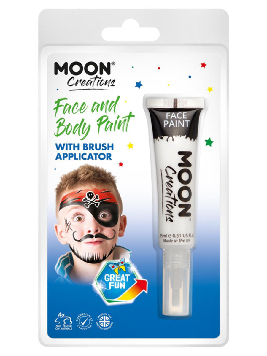 Moon Creations Face & Body Paints, White, with Brush Applicator, 15ml Clamshell