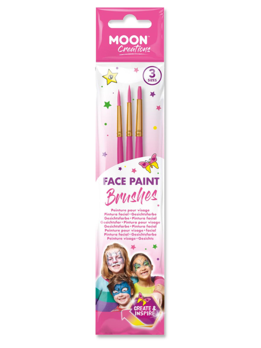 Moon Creations Face Paint Brushes, Pink, 3Pk