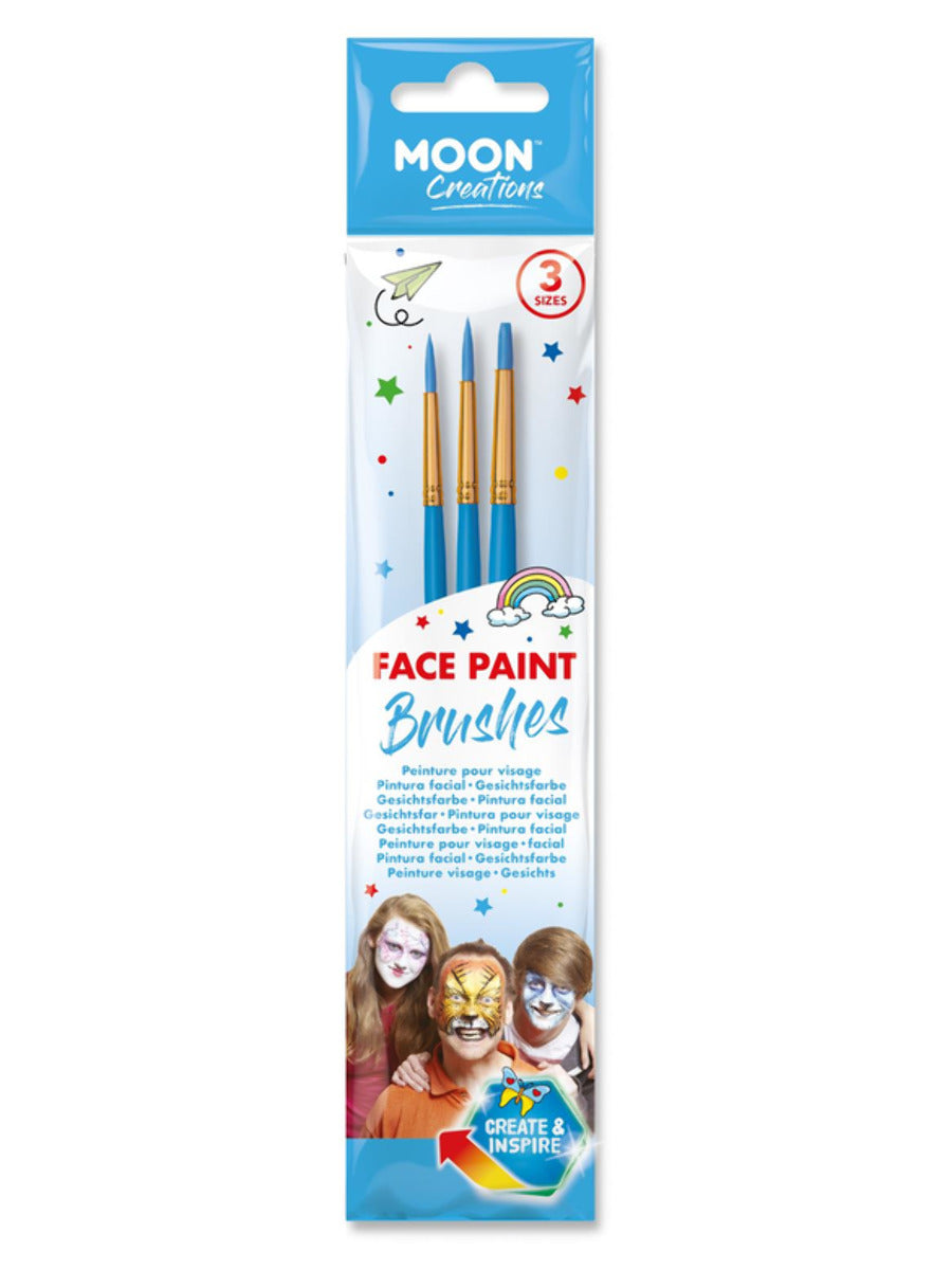 Moon Creations Face Paint Brushes, Blue, 3Pk