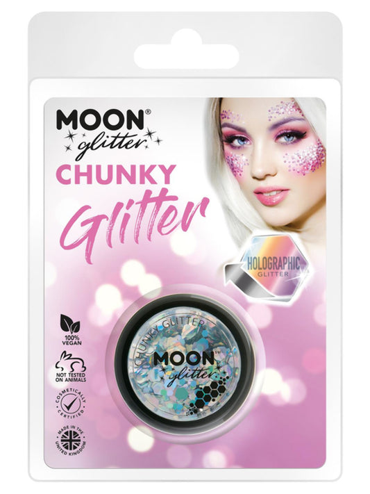 Moon Glitter Holographic Chunky Glitter, Silver, Clamshell, 3g