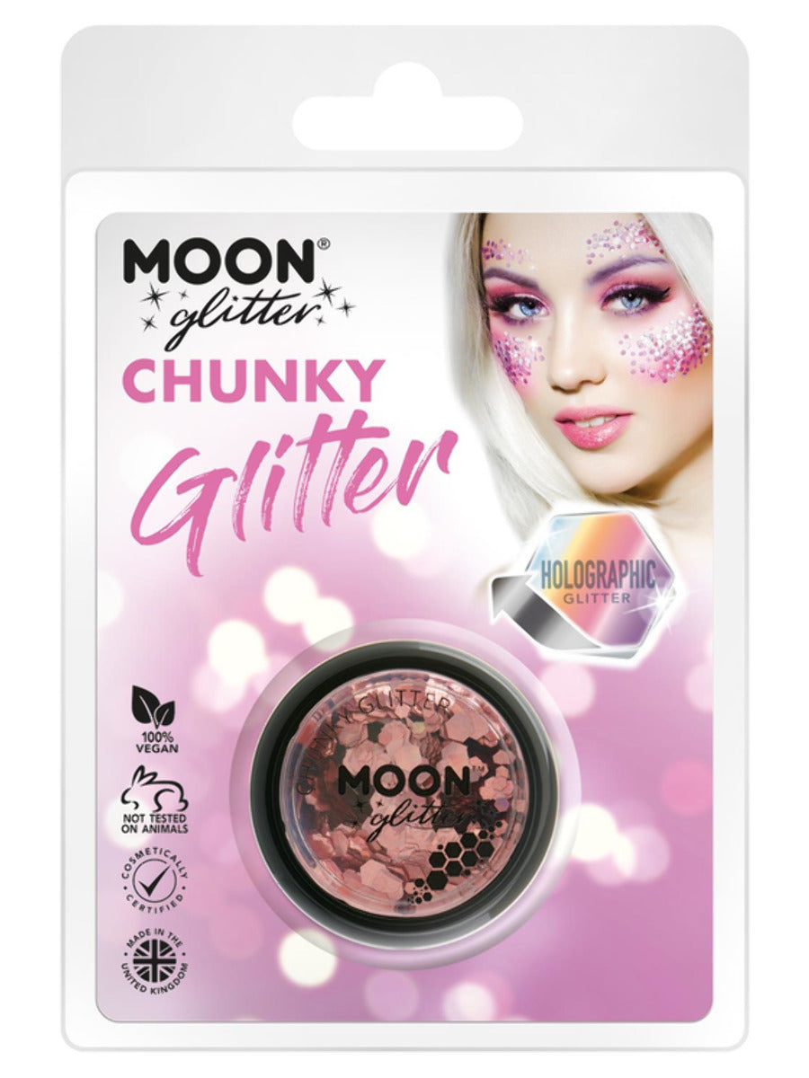 Moon Glitter Holographic Chunky Glitter, Rose Gold, Clamshell, 3g