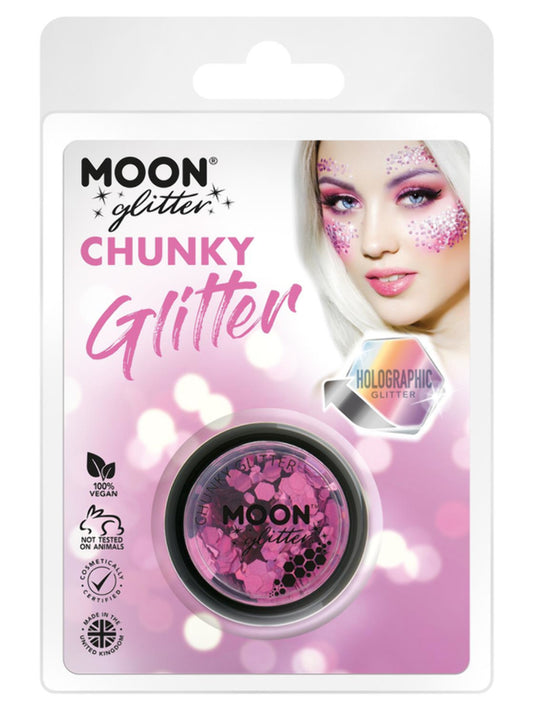 Moon Glitter Holographic Chunky Glitter, Pink, Clamshell, 3g