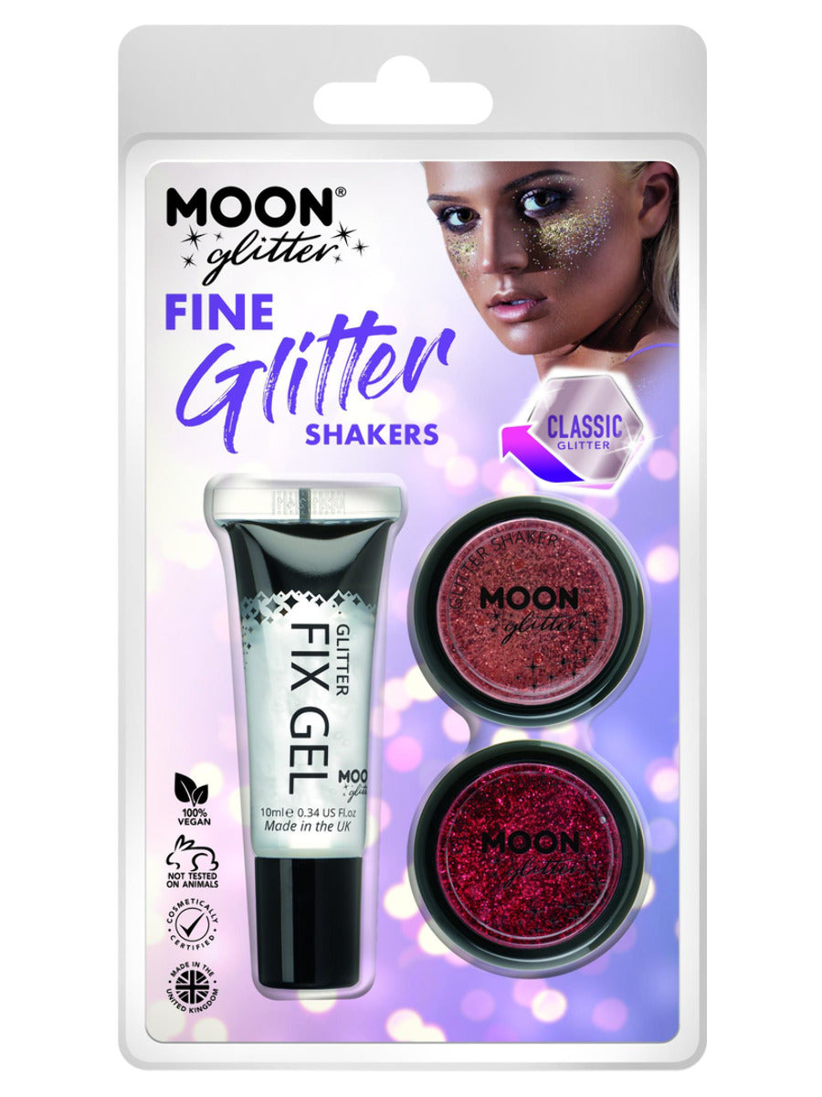 Moon Glitter Classic Fine Glitter Shakers, Clamshell, 5g - Fix Gel, Copper Bronze, Red