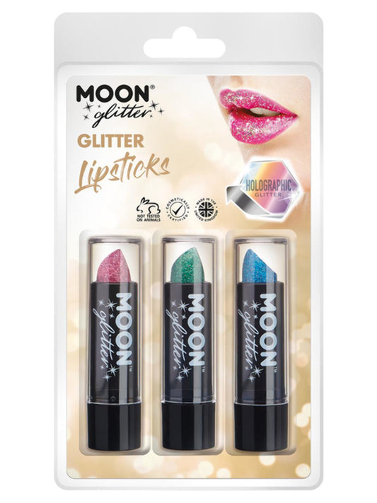 Moon Glitter Holographic Glitter Lipstick, Clamshell, 4.2g - Pink, Green, Blue