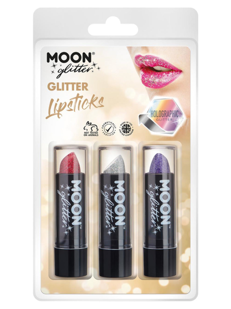 Moon Glitter Holographic Glitter Lipstick, Clamshell, 4.2g - Red, Silver, Purple