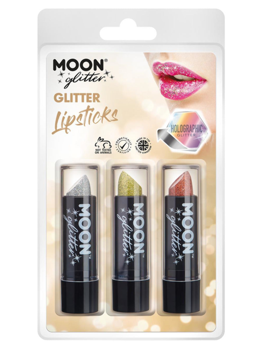 Moon Glitter Holographic Glitter Lipstick, Clamshell, 4.2g - Silver, Gold, Rose Gold