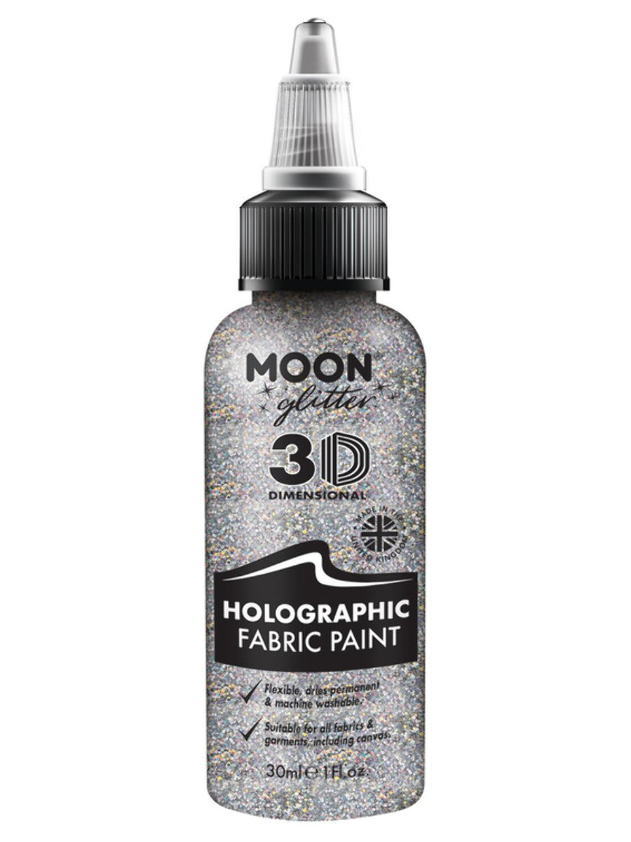 Moon Glitter Holographic Glitter Fabric Paint, Silver, Single, 30ml