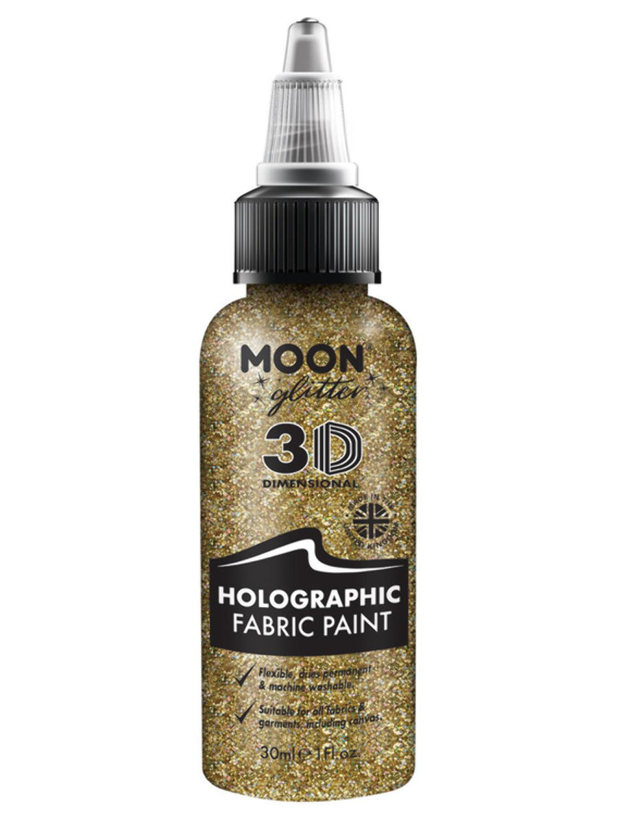 Moon Glitter Holographic Glitter Fabric Paint, Gold, Single, 30ml