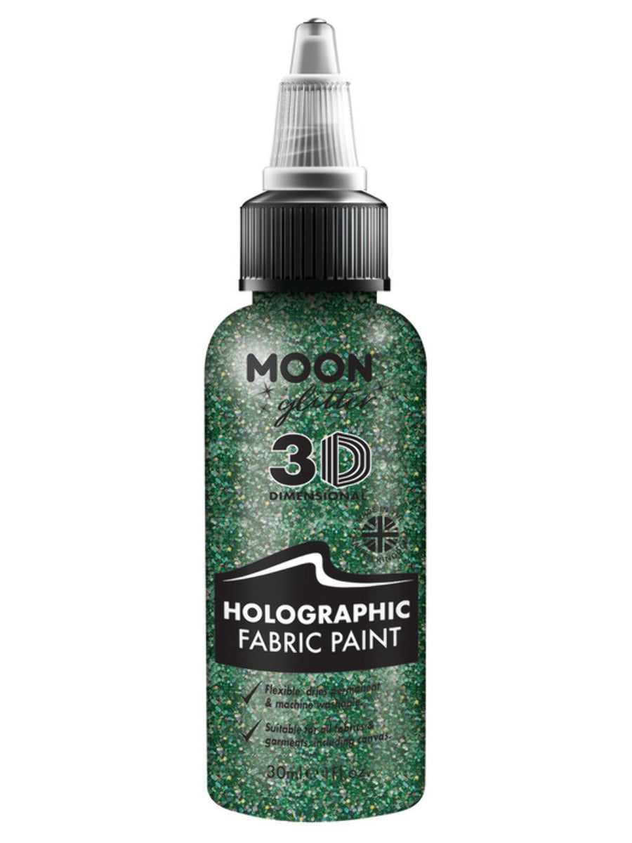 Moon Glitter Holographic Glitter Fabric Paint, Green, Single, 30ml