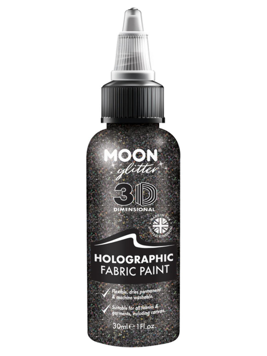 Moon Glitter Holographic Glitter Fabric Paint, Black, Single, 30ml