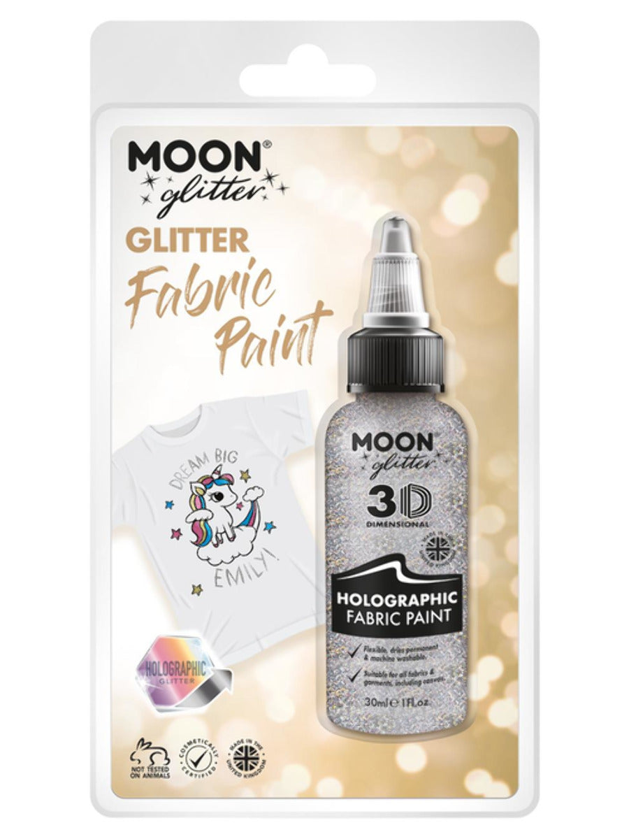 Moon Glitter Holographic Glitter Fabric Paint, Silver, Clamshell, 30ml