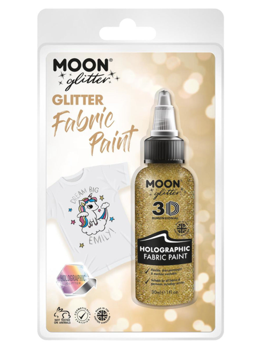 Moon Glitter Holographic Glitter Fabric Paint, Gold, Clamshell, 30ml