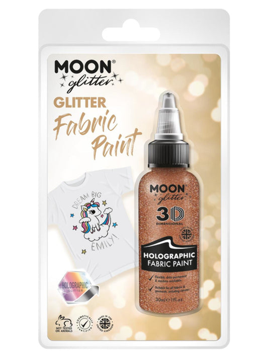 Moon Glitter Holographic Glitter Fabric Paint, Rose Gold, Clamshell, 30ml