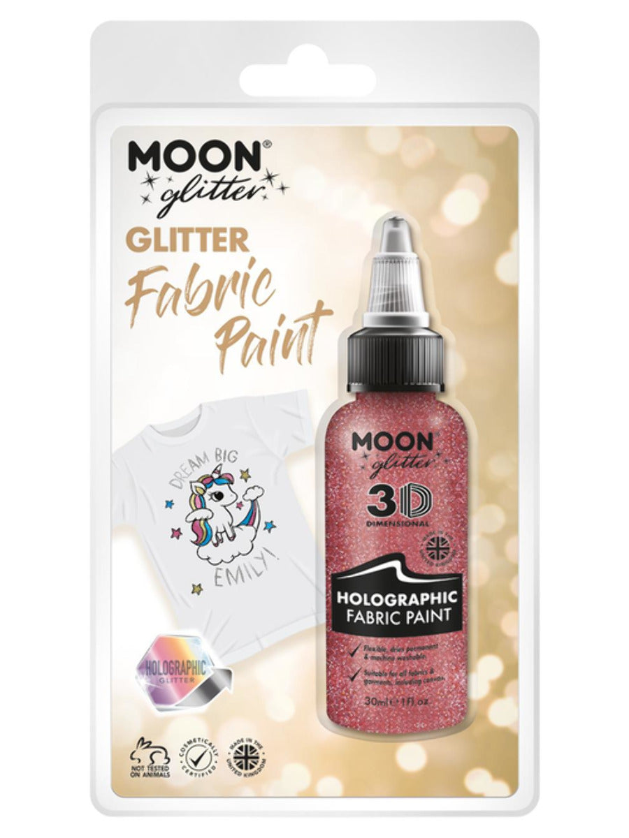 Moon Glitter Holographic Glitter Fabric Paint, Pink, Clamshell, 30ml