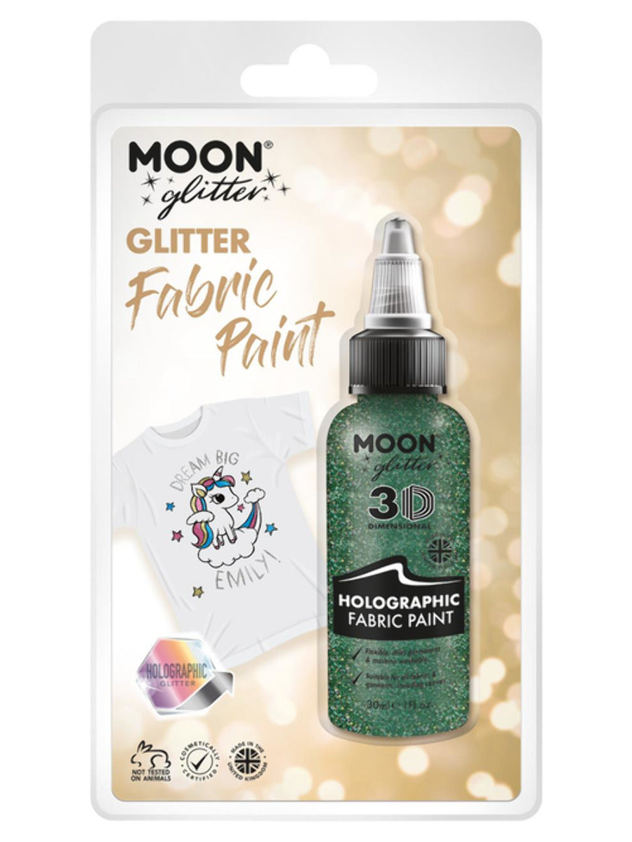 Moon Glitter Holographic Glitter Fabric Paint, Green, Clamshell, 30ml