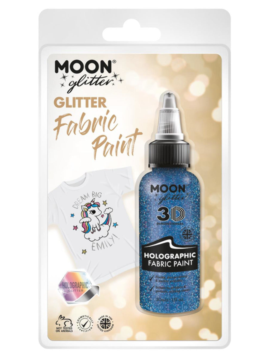 Moon Glitter Holographic Glitter Fabric Paint, Blue, Clamshell, 30ml