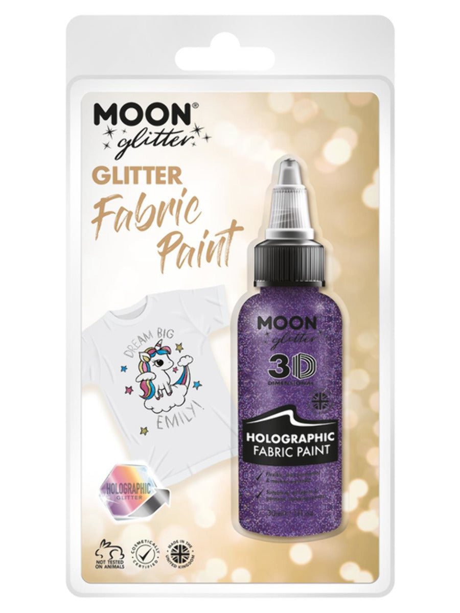 Moon Glitter Holographic Glitter Fabric Paint, Purple, Clamshell, 30ml