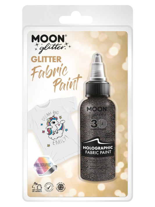 Moon Glitter Holographic Glitter Fabric Paint, Black, Clamshell, 30ml