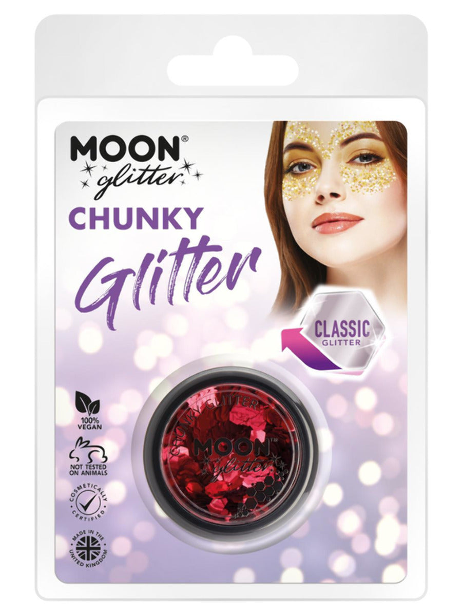 Moon Glitter Classic Chunky Glitter, Red, Clamshell, 3g