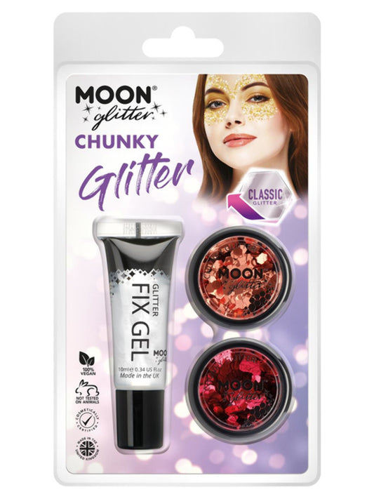 Moon Glitter Classic Chunky Glitter, Clamshell, 3g - Fix Gel, Copper Bronze, Red