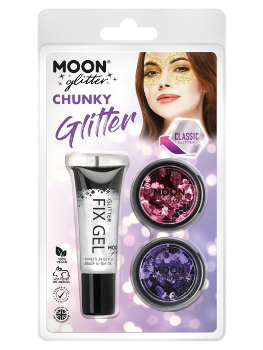 Moon Glitter Classic Chunky Glitter, Clamshell, 3g - Fix Gel, Pink, Lavender