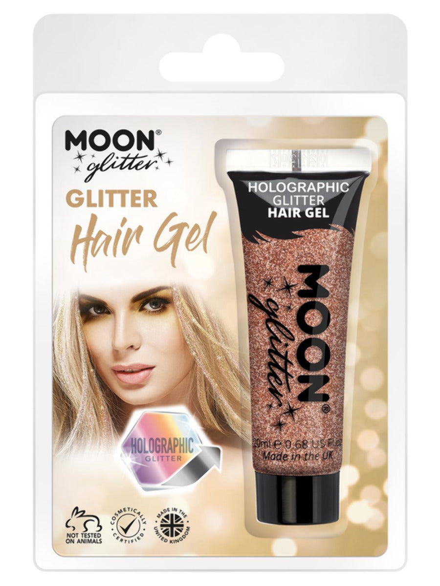 Moon Glitter Holographic Glitter Hair Gel, Rose Gold, Clamshell, 20ml