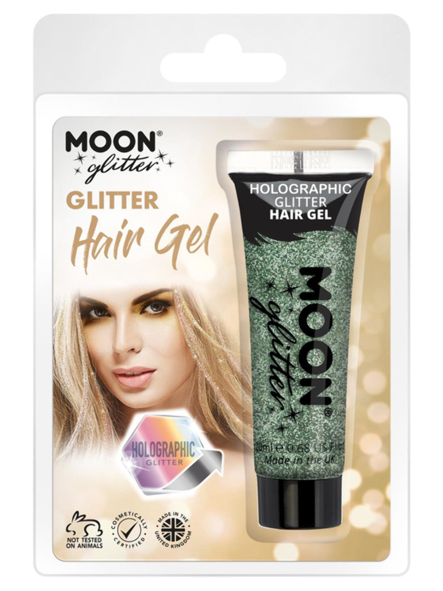 Moon Glitter Holographic Glitter Hair Gel, Green, Clamshell, 20ml