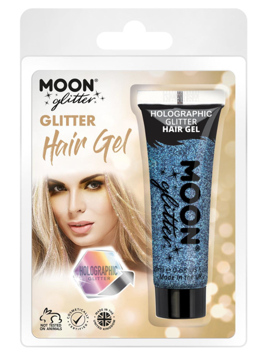 Moon Glitter Holographic Glitter Hair Gel, Blue, Clamshell, 20ml