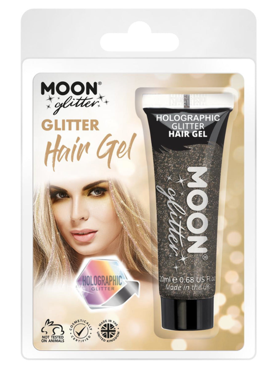 Moon Glitter Holographic Glitter Hair Gel, Black, Clamshell, 20ml