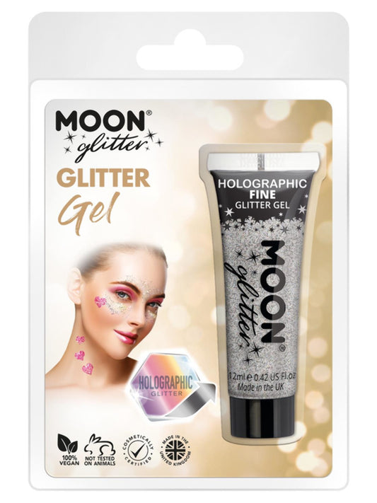 Moon Glitter Holographic Fine Glitter Gel, Silver, Clamshell, 12ml