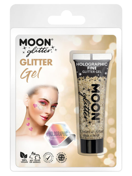 Moon Glitter Holographic Fine Glitter Gel, Gold, Clamshell, 12ml