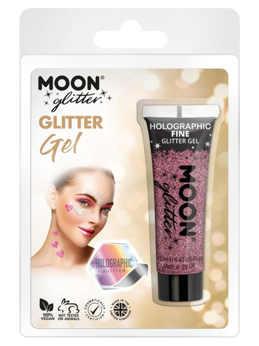 Moon Glitter Holographic Fine Glitter Gel, Pink, Clamshell, 12ml