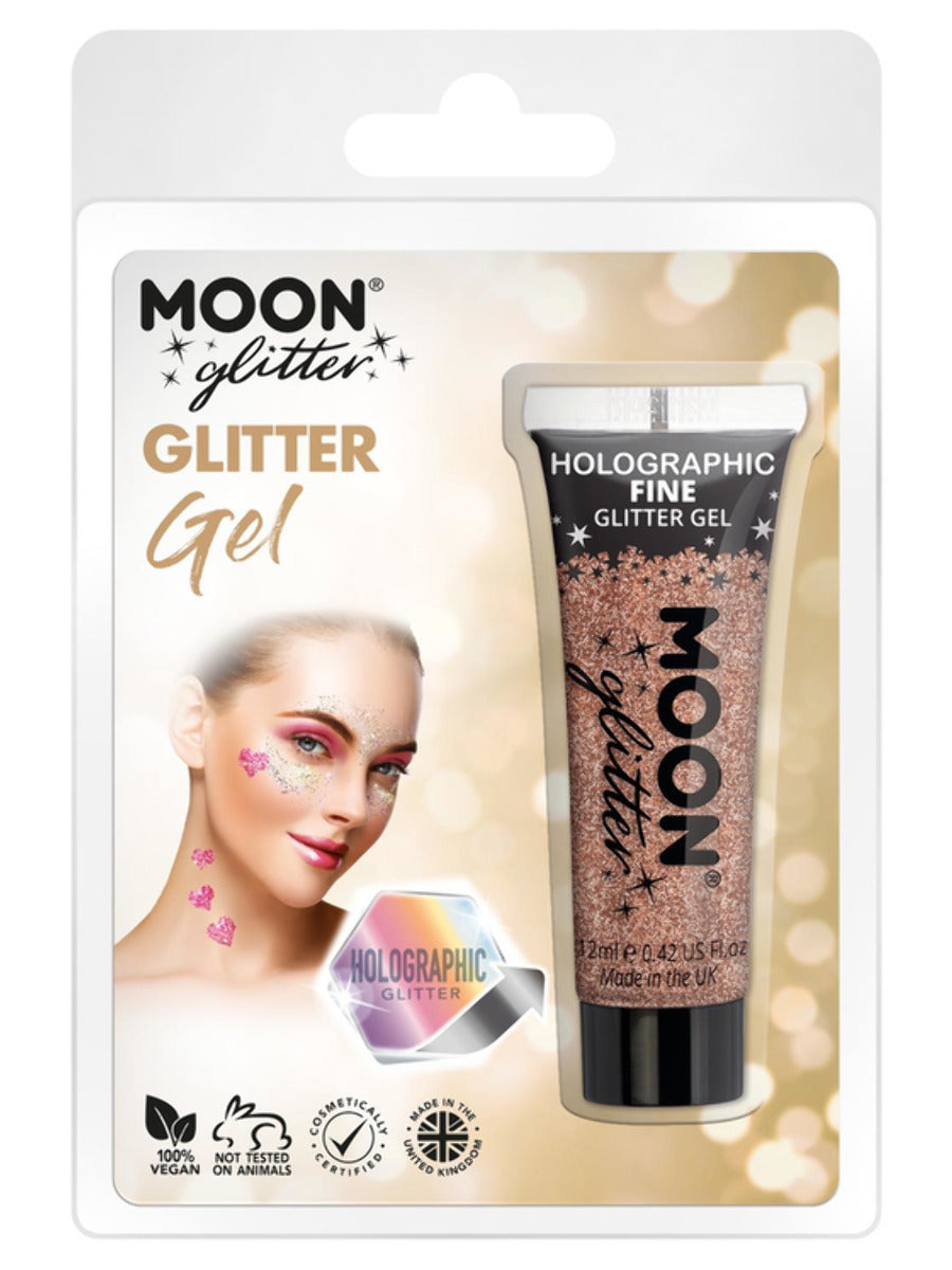 Moon Glitter Holographic Fine Glitter Gel, Rose Gold, Clamshell, 12ml