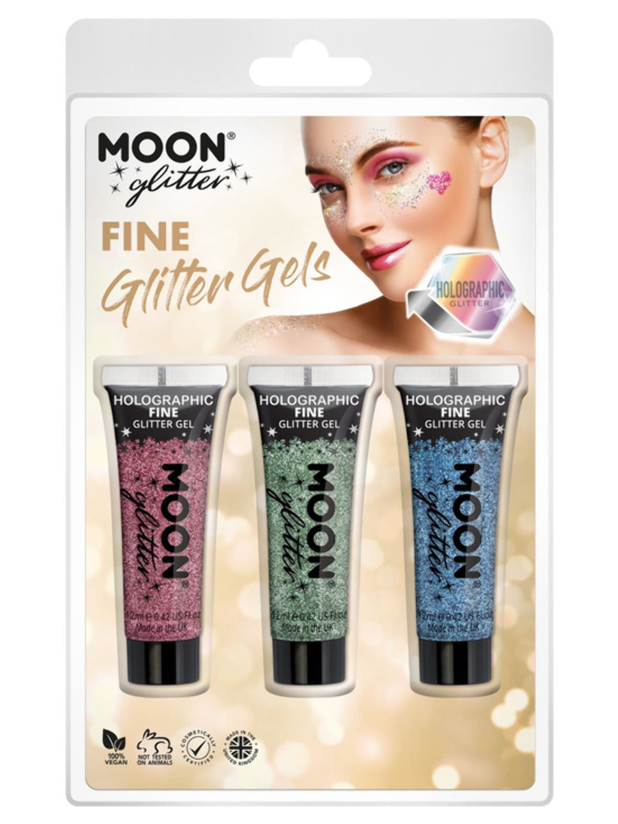 Moon Glitter Holographic Fine Glitter Gel, Clamshell, 12ml - Pink, Green, Blue