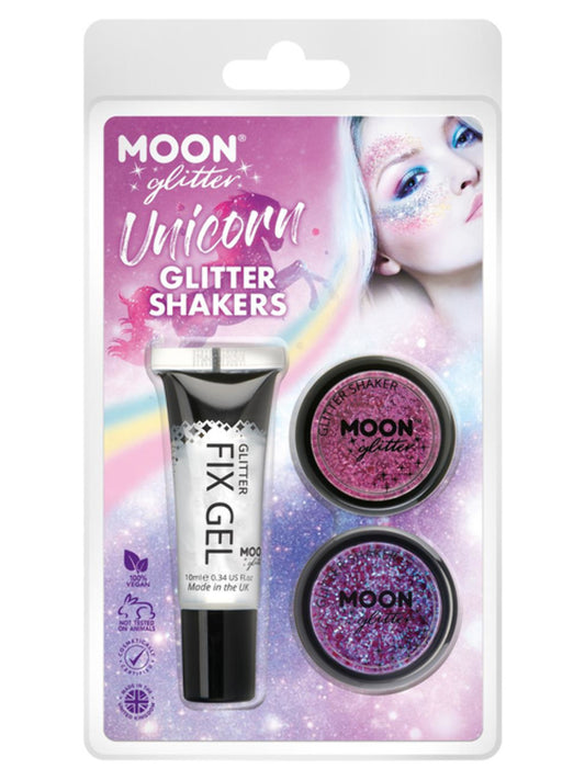 Moon Glitter Themed Clamshells, Pink, Unicorn Glitter Shakers