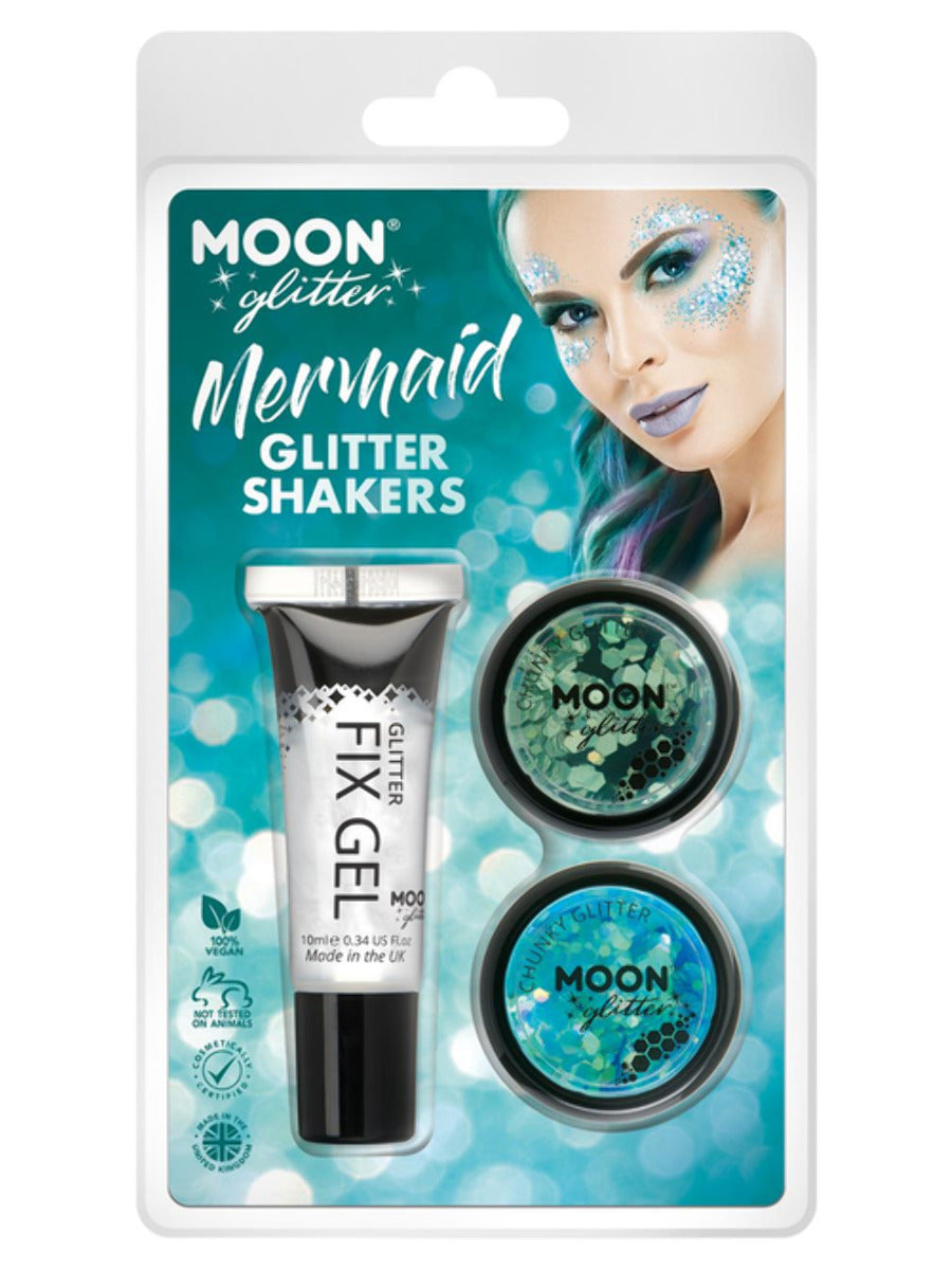 Moon Glitter Themed Clamshells, Blue, Mermaid Glitter Shakers