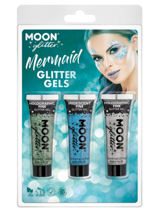 Moon Glitter Themed Clamshells, Blue, Mermaid Glitter Gels