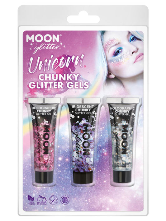 Moon Glitter Themed Clamshells, Pink, Unicorn Chunky Glitter Gels