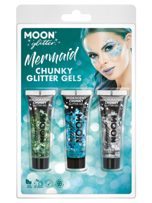 Moon Glitter Themed Clamshells, Blue, Mermaid Chunky Glitter Gels