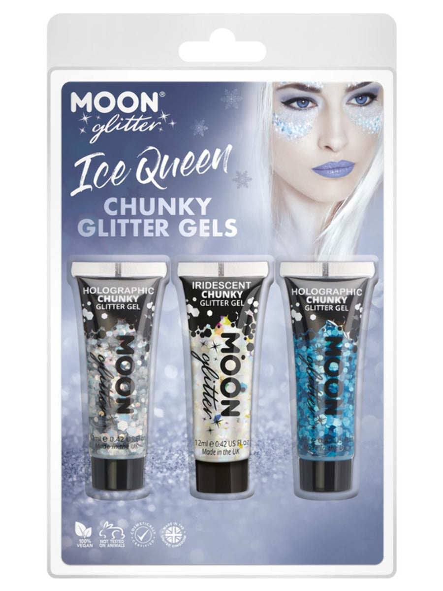 Moon Glitter Themed Clamshells, White, Ice Queen Chunky Glitter Gels