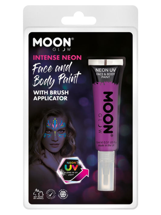 Moon Glow Intense Neon UV Face Paint, Purple, Clamshell, with Brush Applicator, 15ml