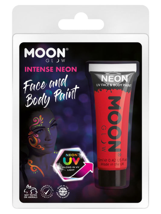 Moon Glow Intense Neon UV Face Paint, Intense Red, Clamshell, 12ml