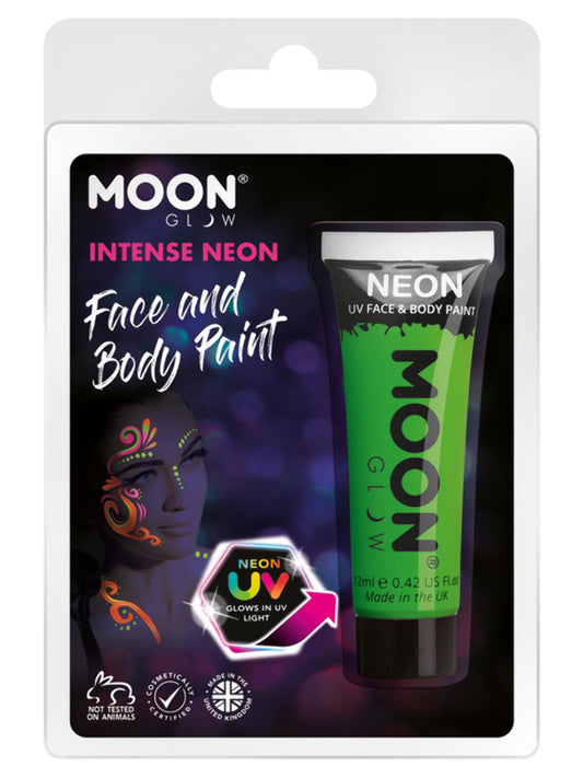 Moon Glow Intense Neon UV Face Paint, Intense Gree, Clamshell, 12ml