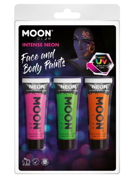 Moon Glow Intense Neon UV Face Paint, Hot Pink, Clamshell, 12ml - Pink, Green, Orange